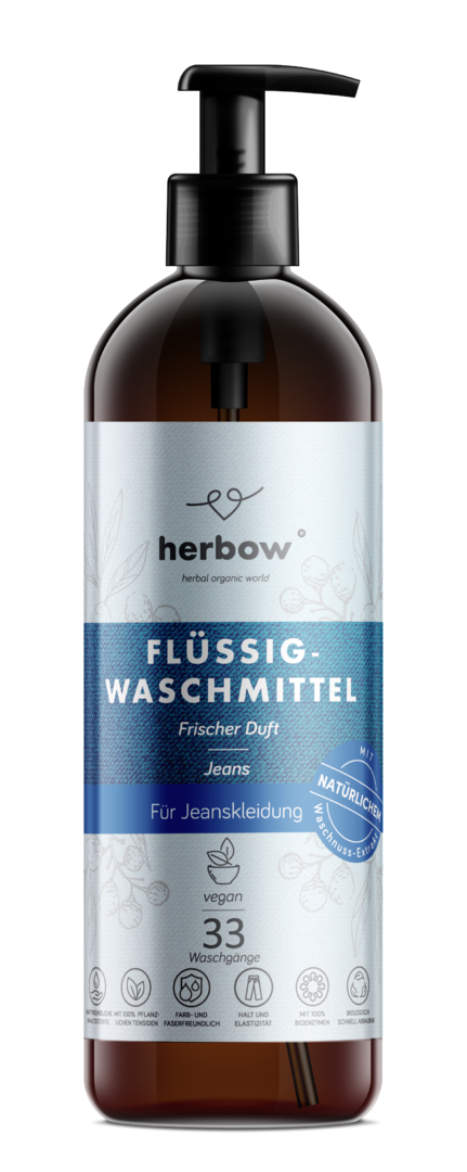 HERBOW - Flüssig-Waschmittel "JEANS" mit Waschnussextrakt 1L (33 Waschgänge)